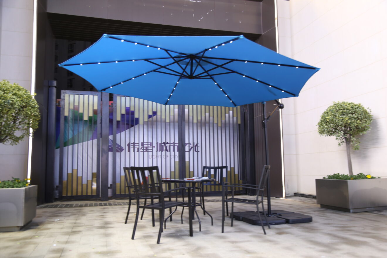 Outdoor Patio Solar LED Cantilever Umbrella with Base Weights - LINMAOPATIO