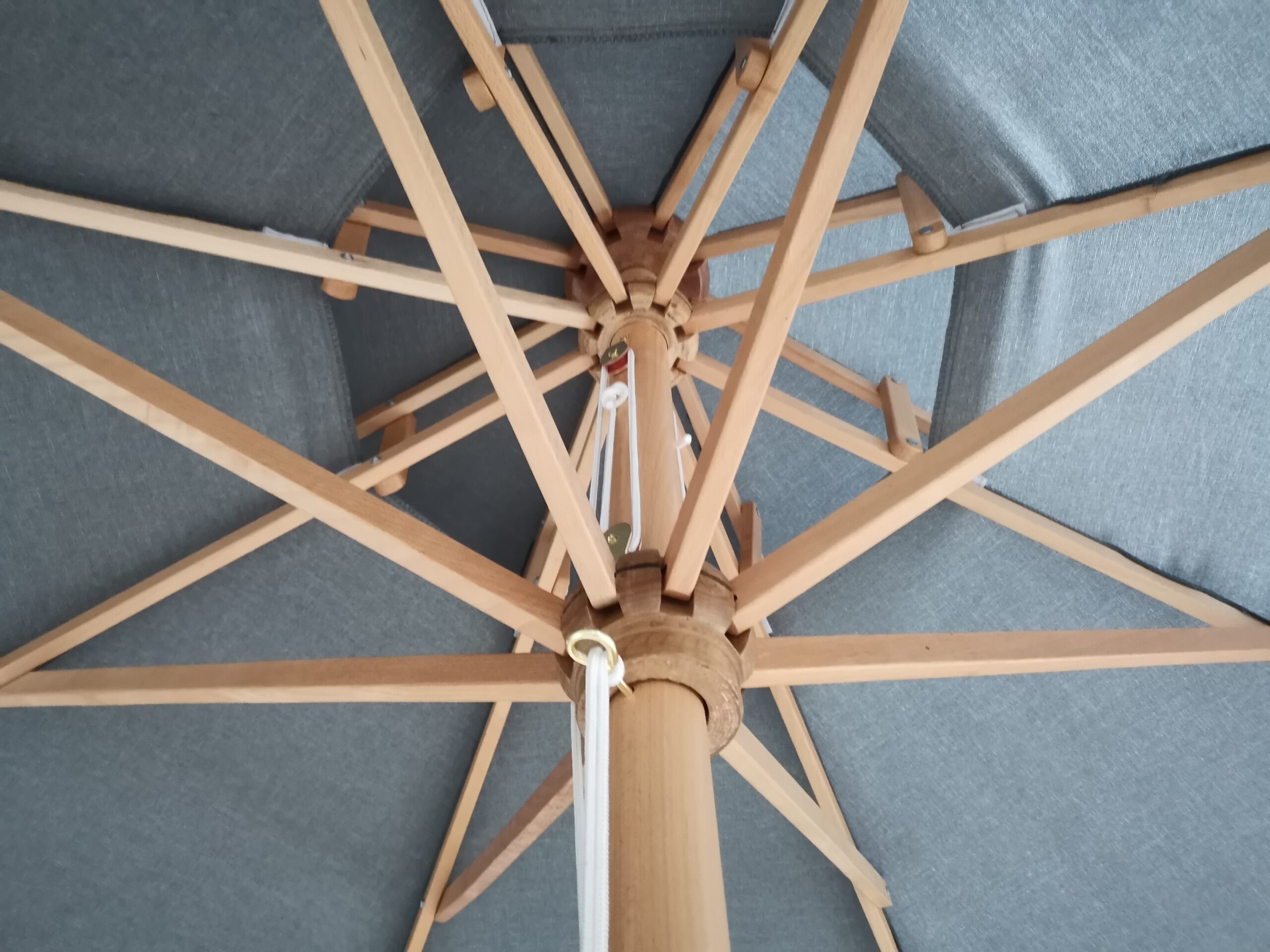 9' Wood Market Umbrella Pulley Open Beige LMPATIO Manufacture