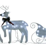 Lighted Reindeer And Sleigh Christmas Decoration With 60 Leds White Lm Patio Manufactory