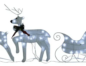 Lighted Reindeer And Sleigh Christmas Decoration With 60 Leds White Lm Patio Manufactory