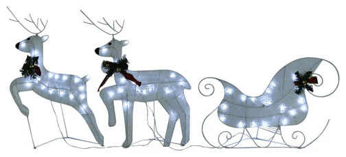 Lighted Reindeer And Sleigh Christmas Decoration With 60 Leds White Lm Patio Manufactory
