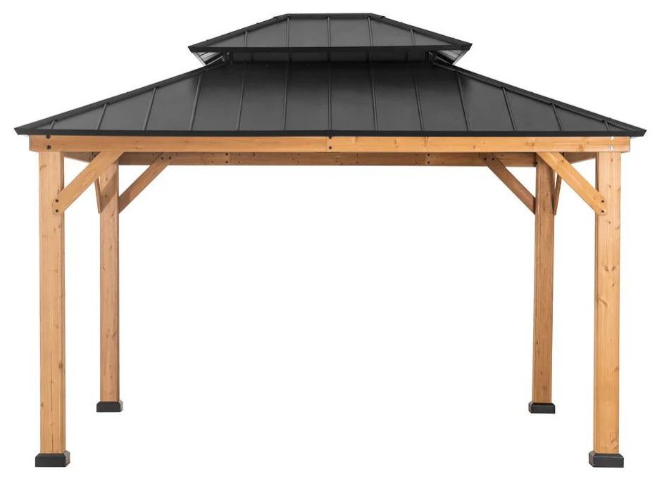 Wood 11 Ft. X 13 Ft. Cedar Framed Gazebo With Steel Hardtop Lm Patio Manufactory